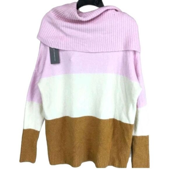 French Connection Color Block Cowl Neck Sweater Pullover Knit Top Size Medium - Picture 4 of 7